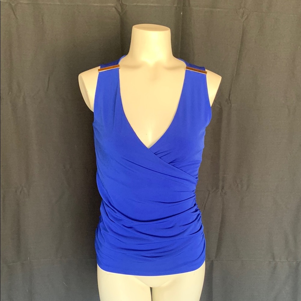 INC International Concepts Blue Ruched Wrap Tank Top XS